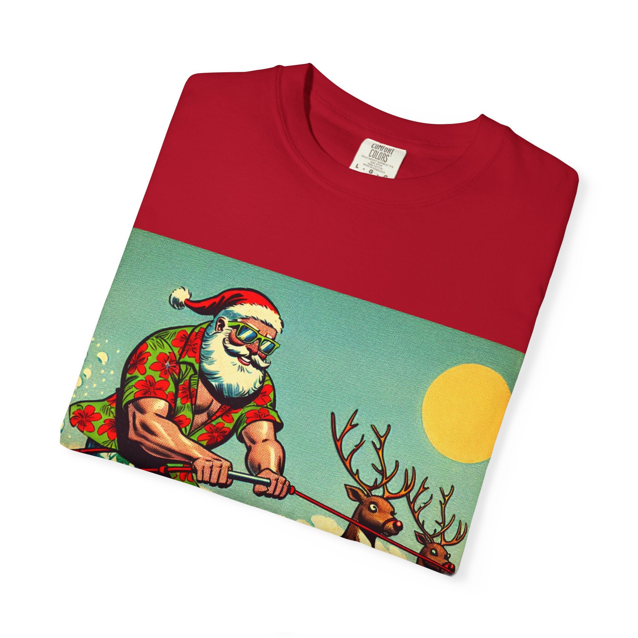 Surfing Santa T-shirt | Holiday Humor Shirt, Christmas Gift, Vintage Santa Tee, Summer Vibes, Unisex Casual Wear