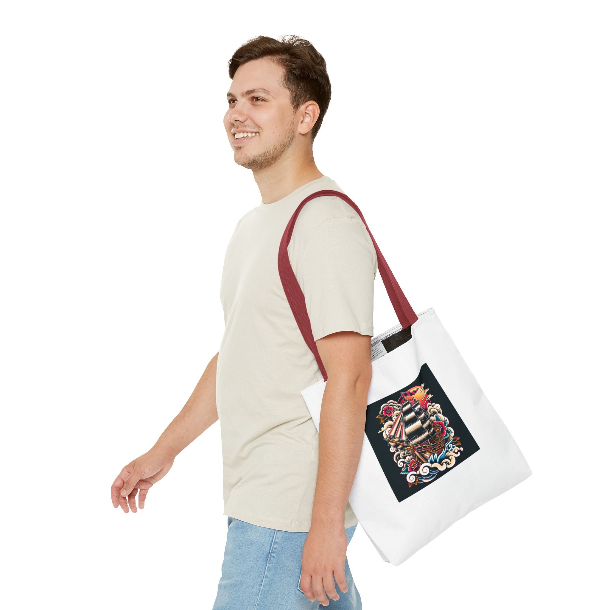 Pirate Ship Tote Bag, Nautical Tote for Adventurers, Eco-Friendly Shopper, Unique Gift for Travelers, Stylish Beach Bag