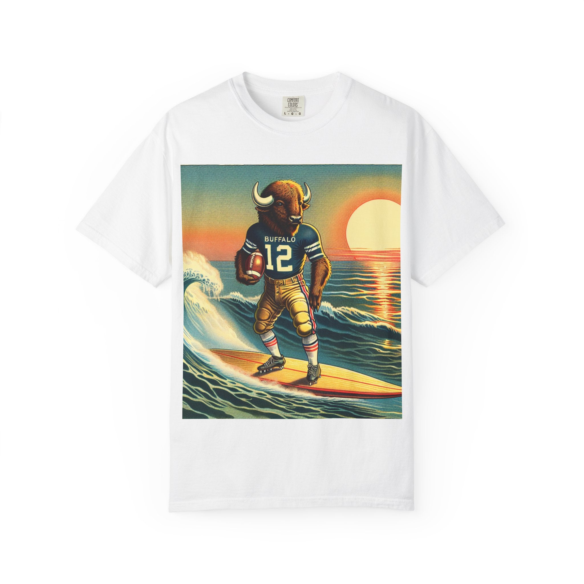 Surfing Buffalo Graphic Tee, Vintage Hipster Shirt, Casual Summer Apparel, Gift for Sports Fans, Unisex T-Shirt