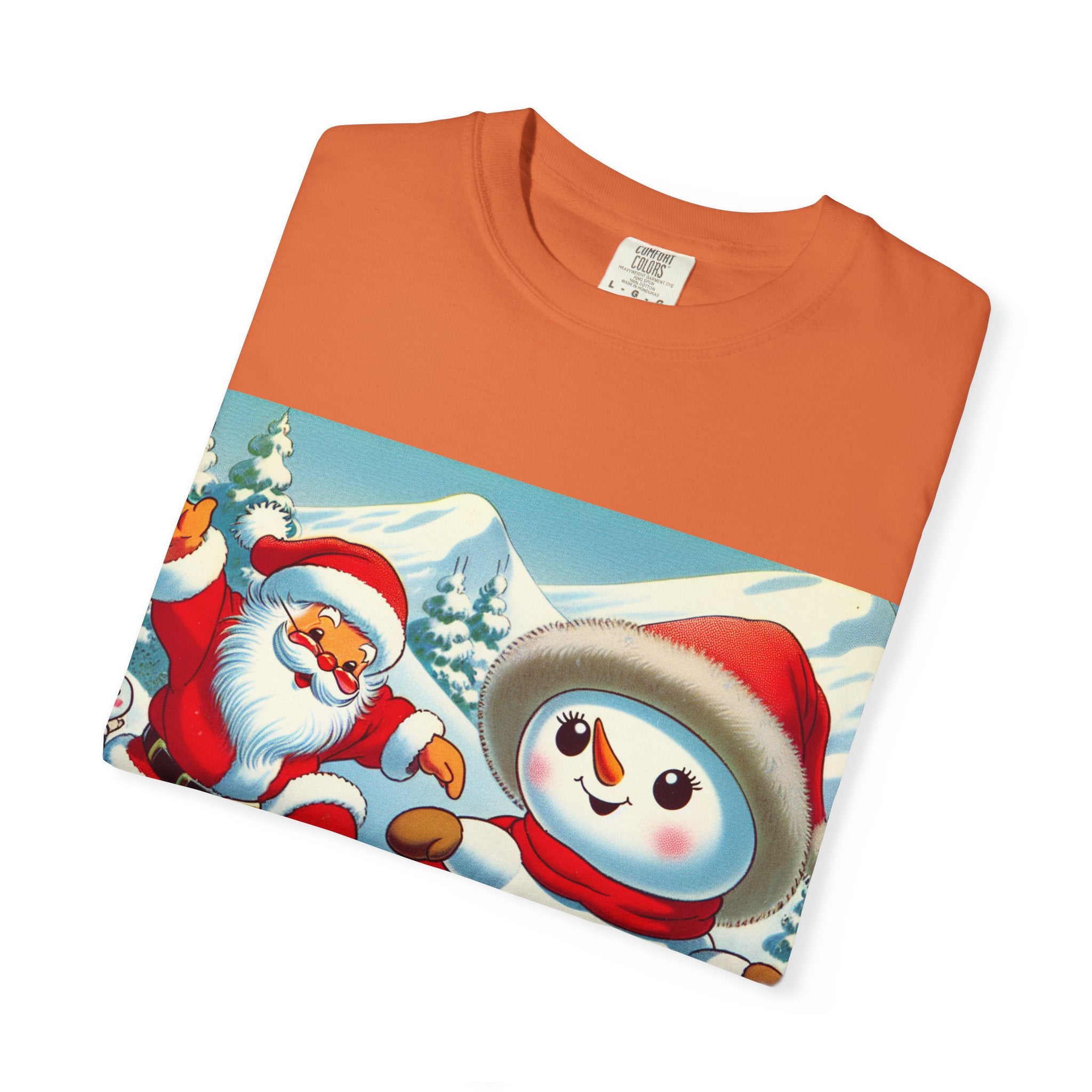 Festive Holiday T-shirt - Santa and Snowman Graphic, Christmas Gift, Unisex Tee, Winter Wear, Cute Christmas Shirt