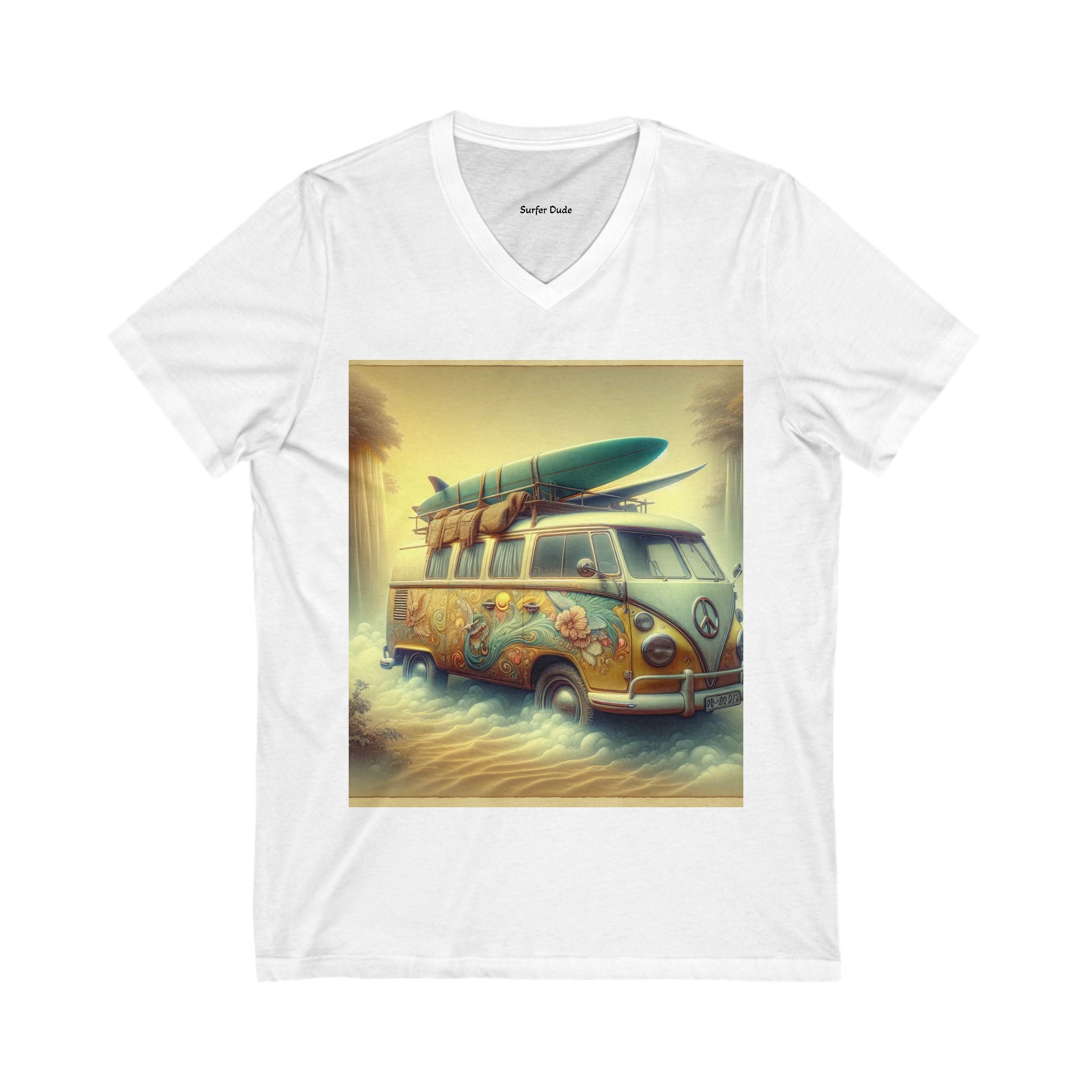 Surfer Vibes Unisex V-Neck Tee, Beach Style Top, Summer Apparel, Gift for Surfers, Casual Wear, Travel Tee