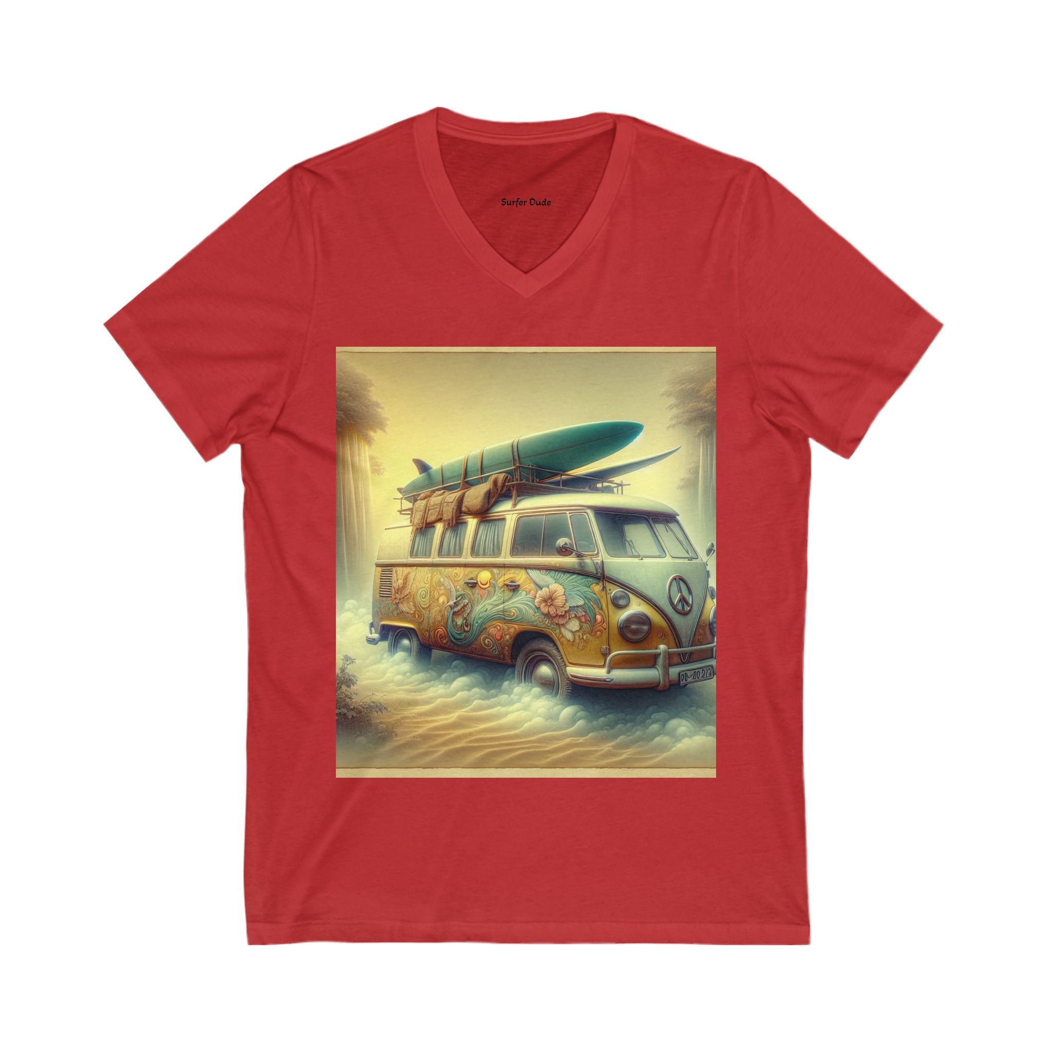 Surfer Vibes Unisex V-Neck Tee, Beach Style Top, Summer Apparel, Gift for Surfers, Casual Wear, Travel Tee