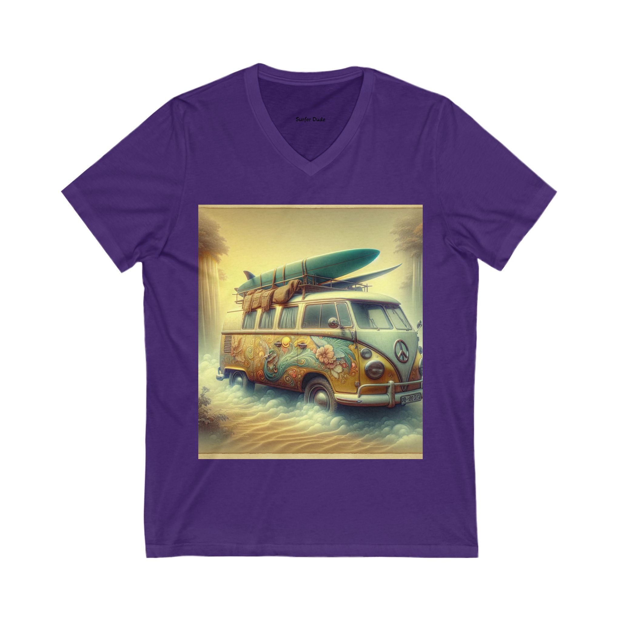Surfer Vibes Unisex V-Neck Tee, Beach Style Top, Summer Apparel, Gift for Surfers, Casual Wear, Travel Tee
