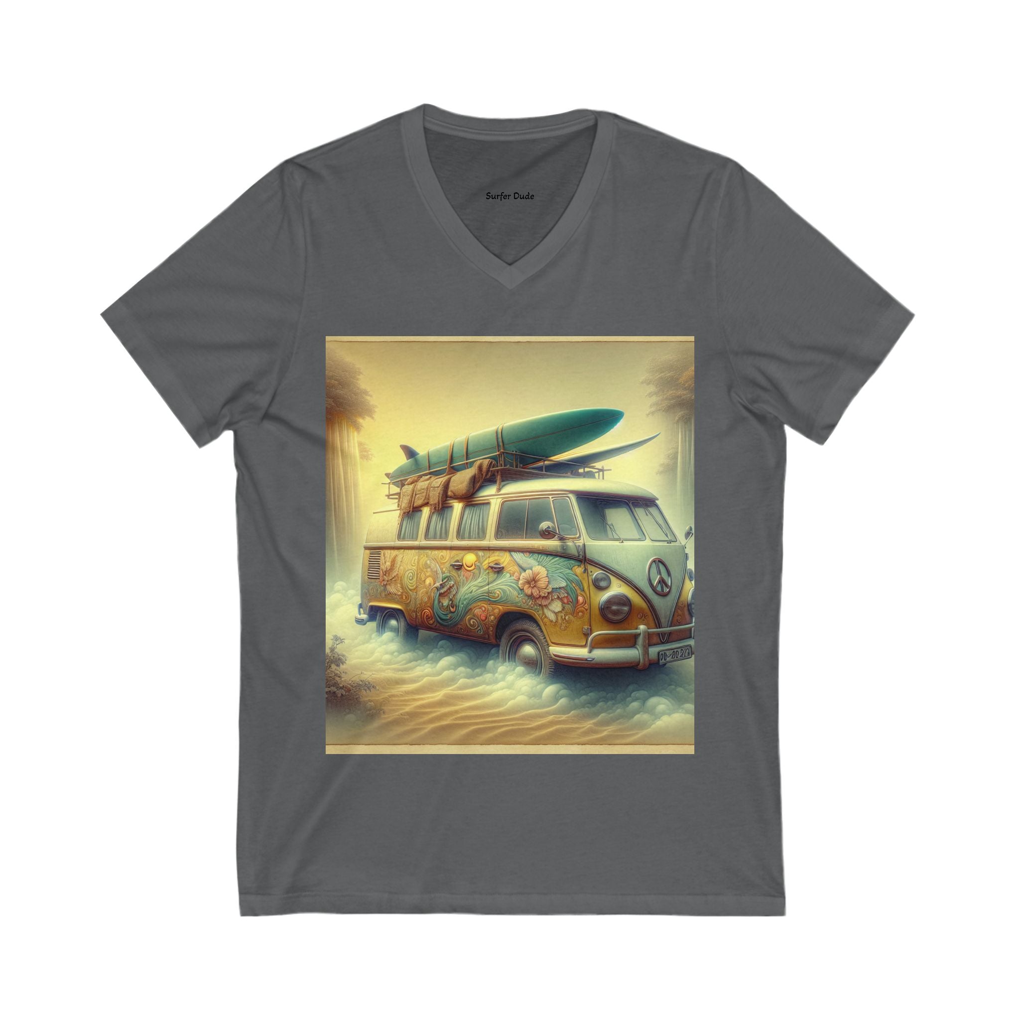 Surfer Vibes Unisex V-Neck Tee, Beach Style Top, Summer Apparel, Gift for Surfers, Casual Wear, Travel Tee