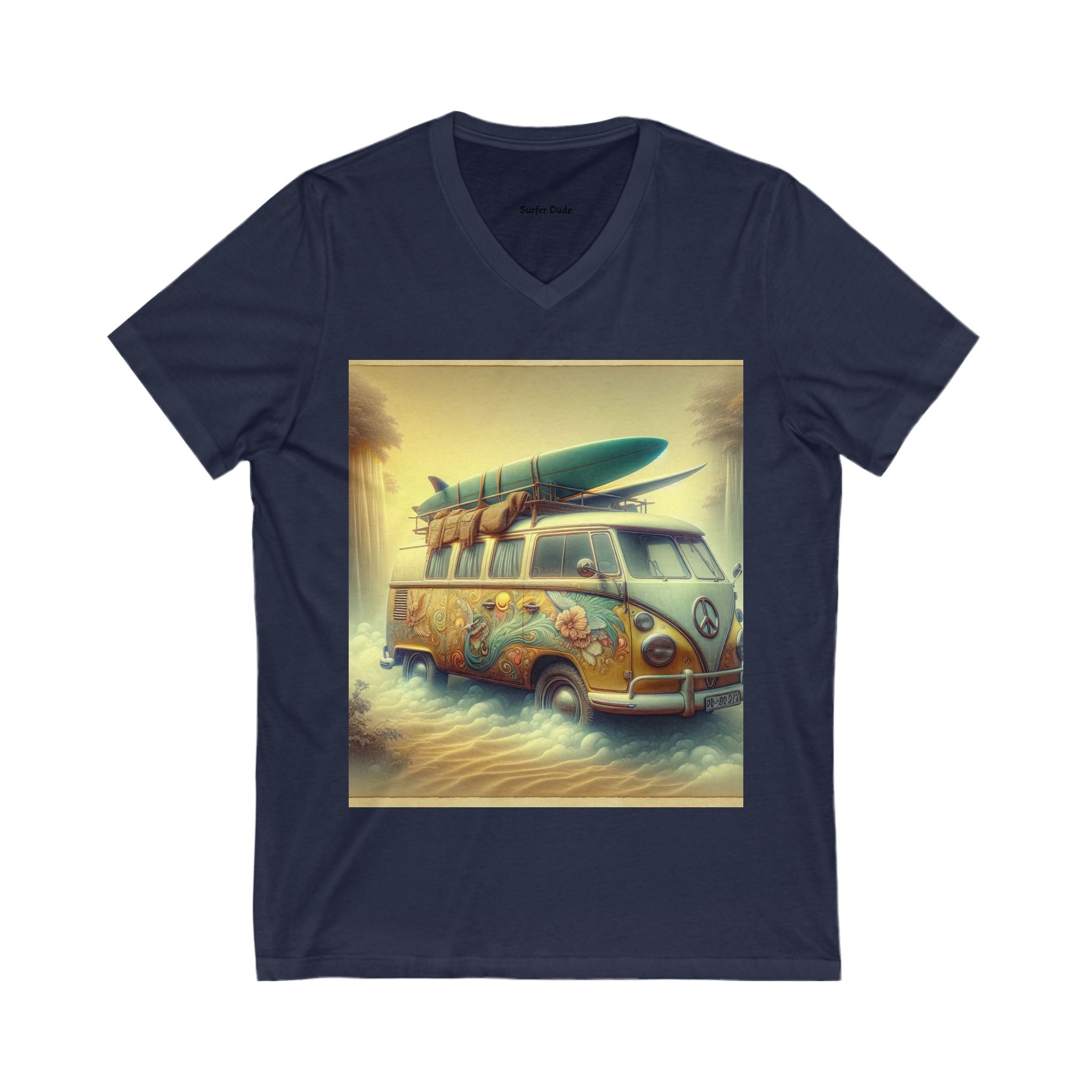 Surfer Vibes Unisex V-Neck Tee, Beach Style Top, Summer Apparel, Gift for Surfers, Casual Wear, Travel Tee