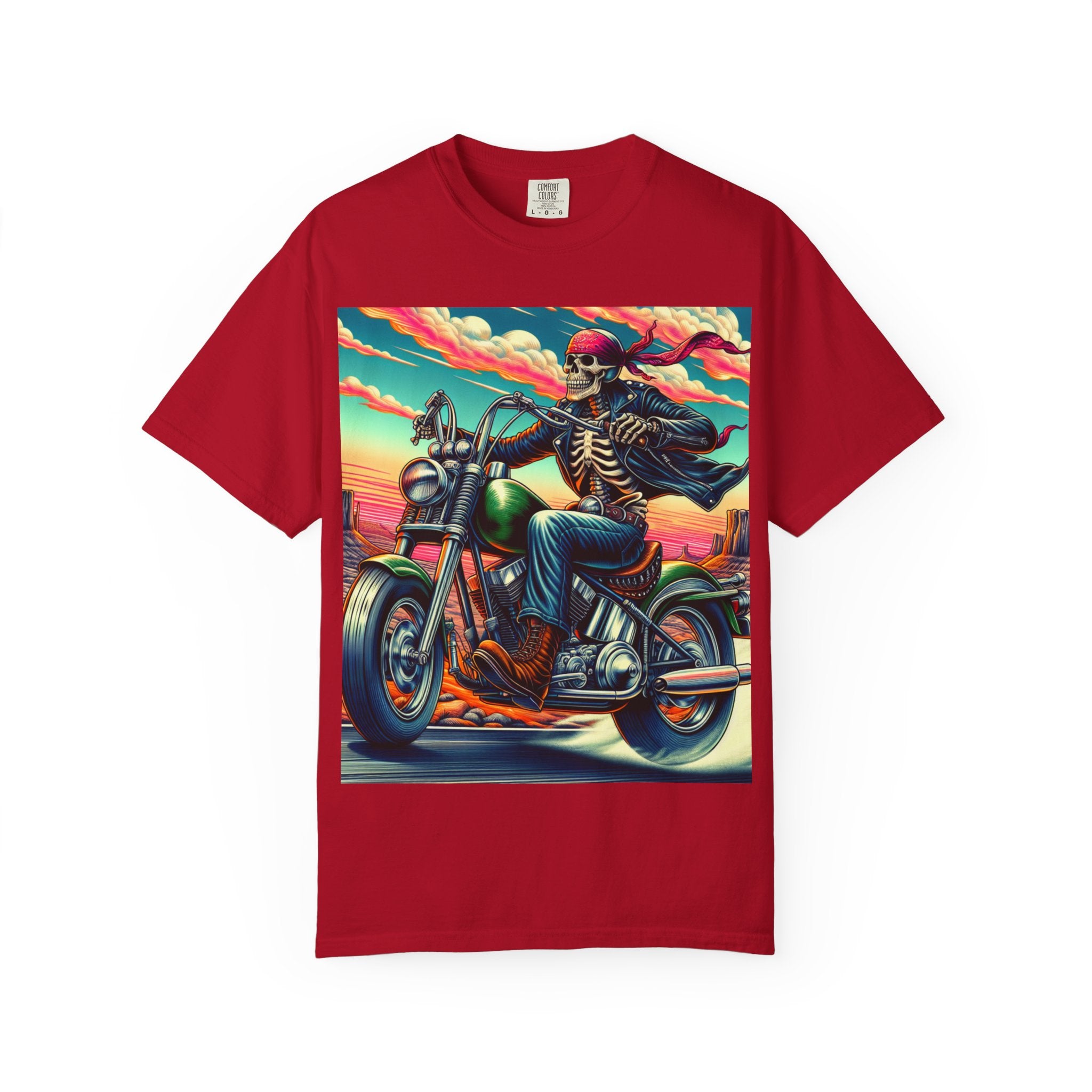 Skeleton Rider T-Shirt - Bohemian Vibe, Perfect for Bikers, Music Festivals, Casual Wear, Gift for Adventurers