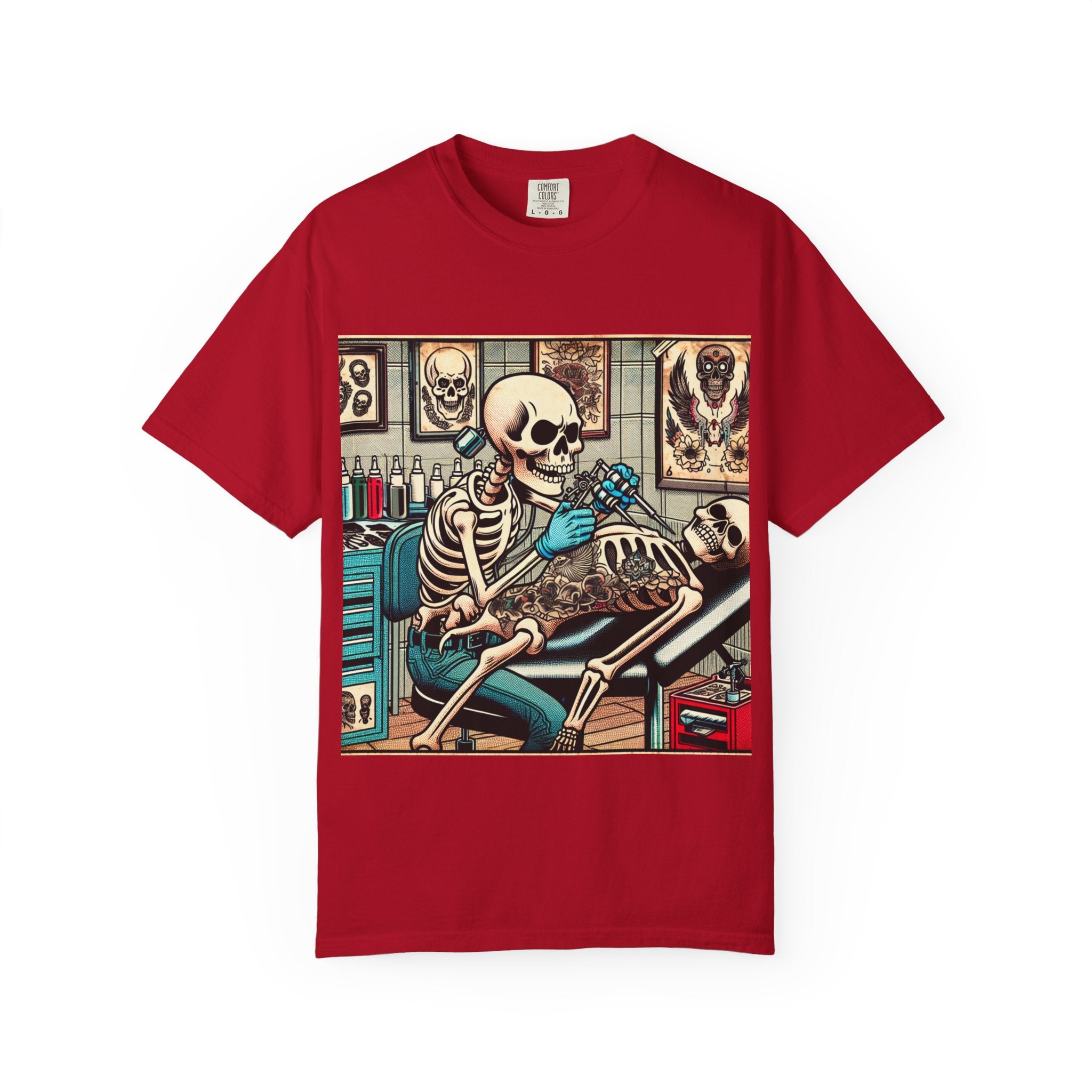 Skeleton Tattoo Shop Unisex T-Shirt, Unique Graphic Tee, Alternative Fashion, Halloween Costume, Gift for Tattoo Lovers