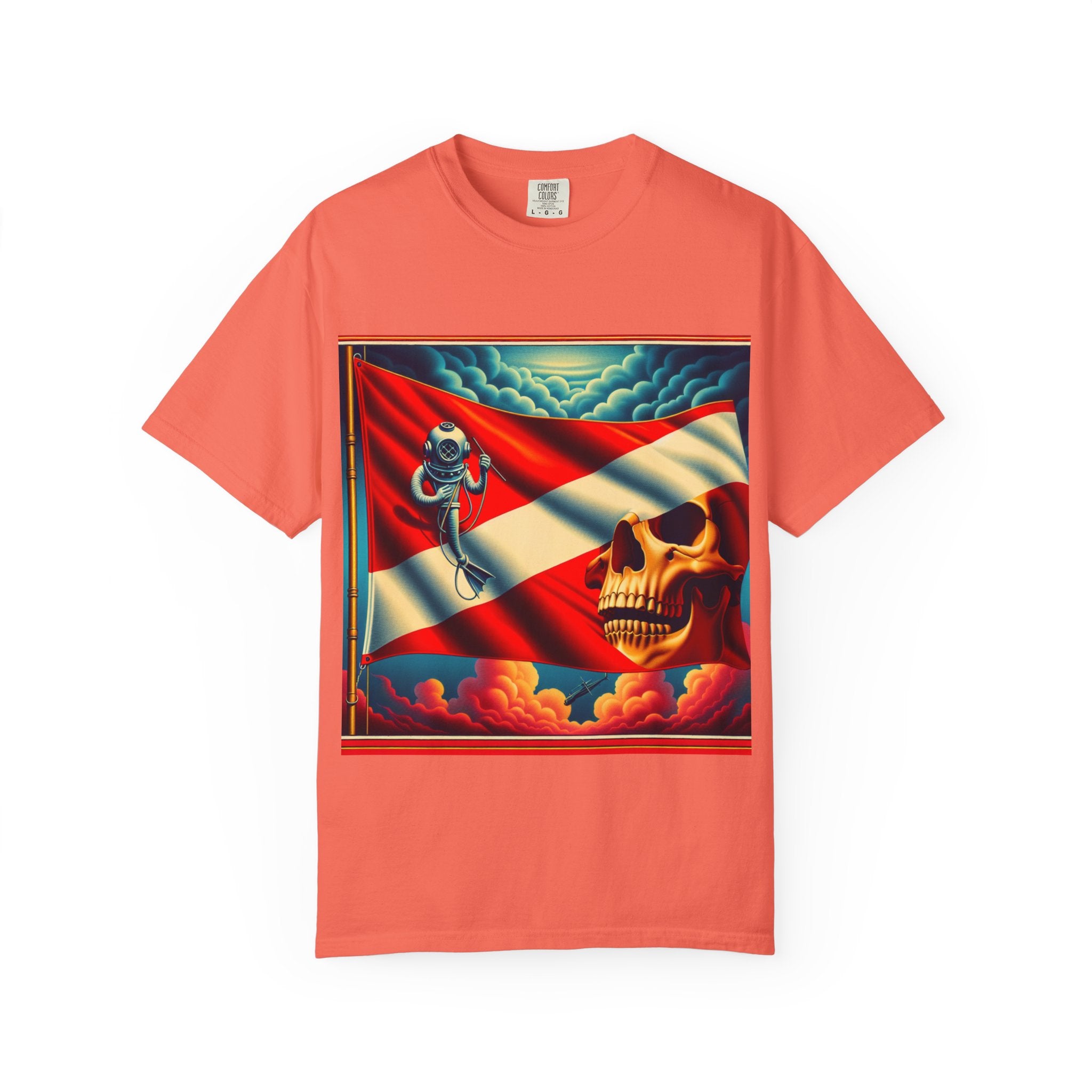 Vibrant Graphic T-shirt, Bold Skull and Astronaut Design, Unisex Casual Wear, Summer Vibes, Festival Attire, Unique Gift Idea
