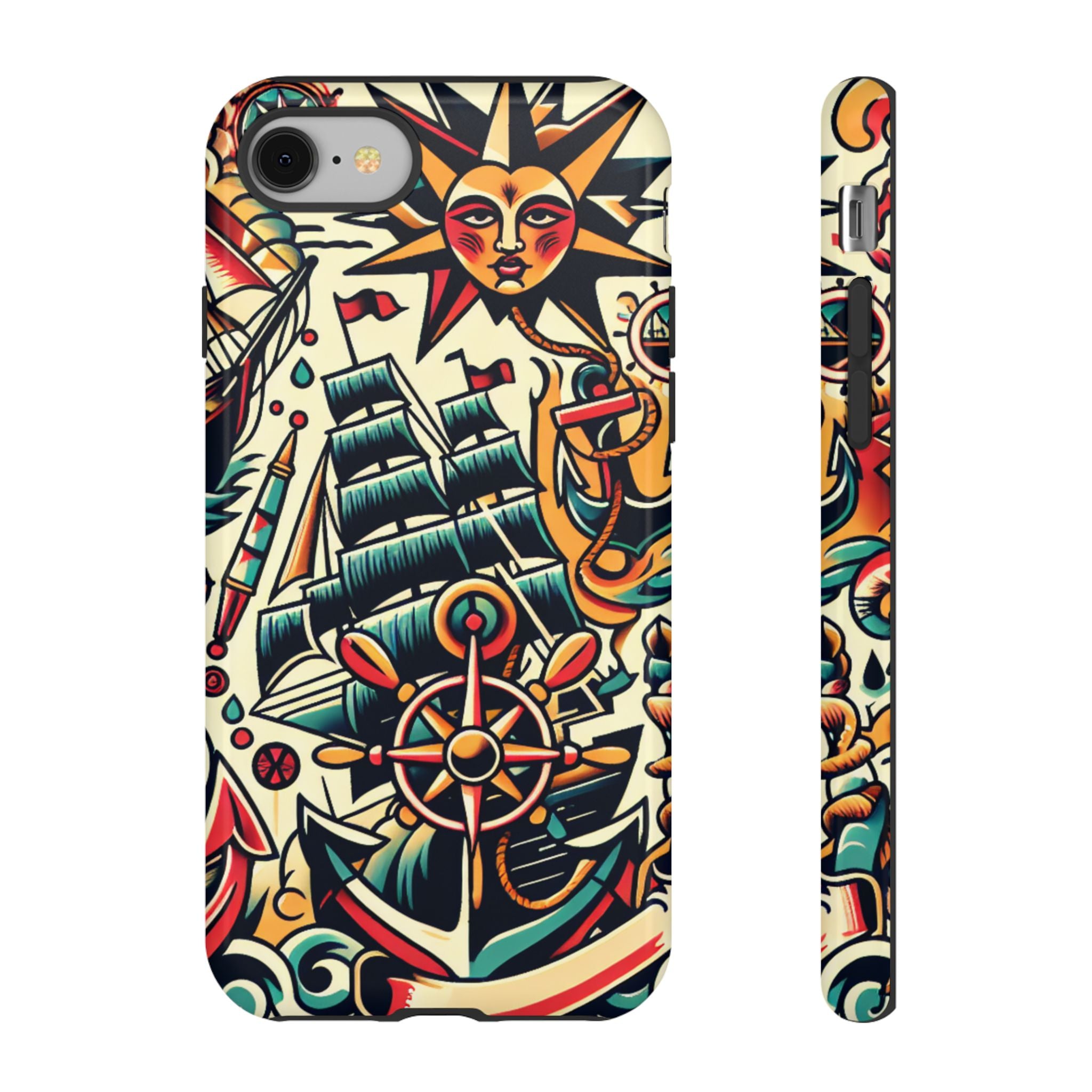 Tattoo-Inspired Phone Case - Nautical Adventure Design, Unique Gift, Sailor Style, Sea Lover Accessory, Artistic Protection