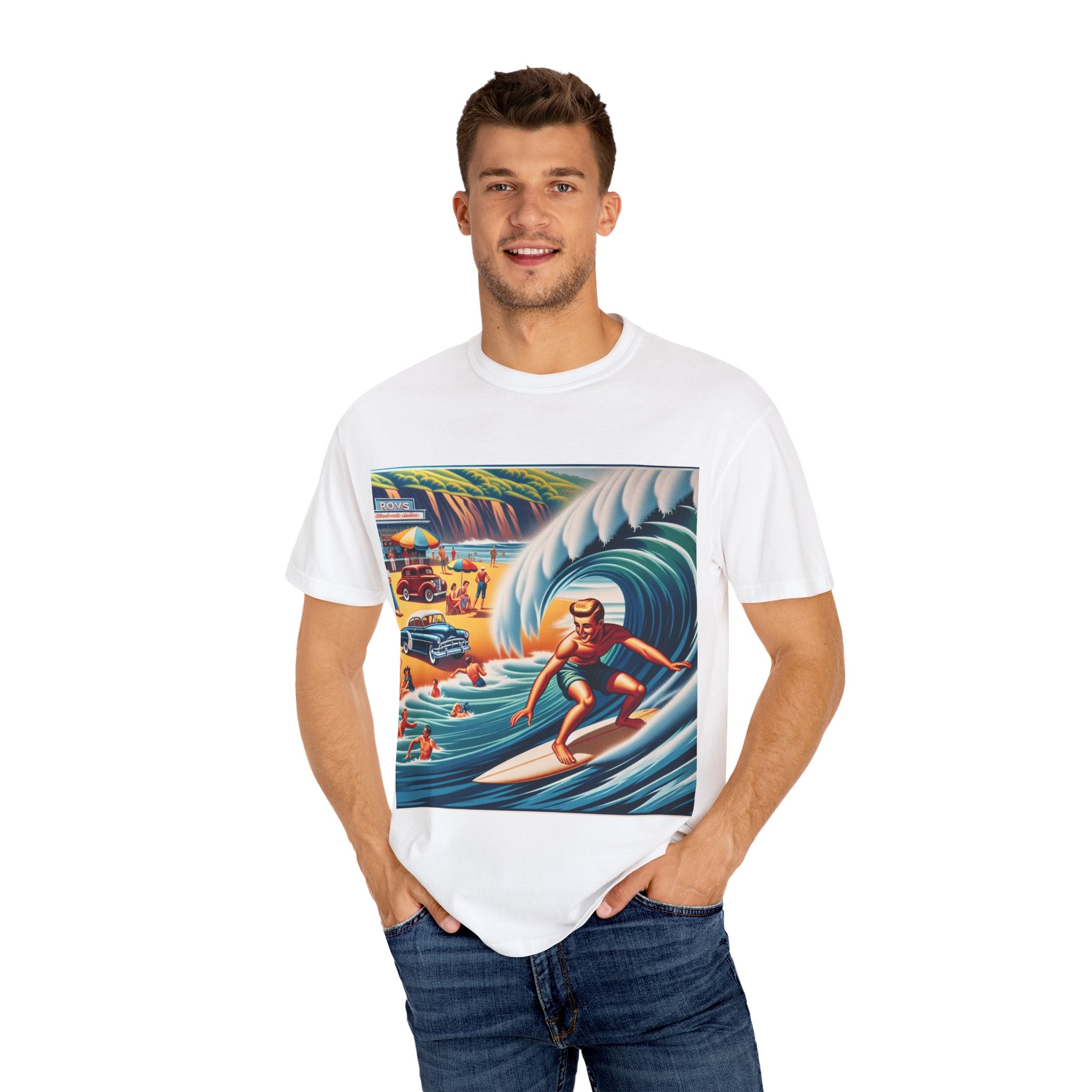 Vintage Surfing T-Shirt, Beach Vibes Tee, Unisex Garment-Dyed Shirt, Summer Apparel, Perfect for Surfers, Surfing Lovers Gift
