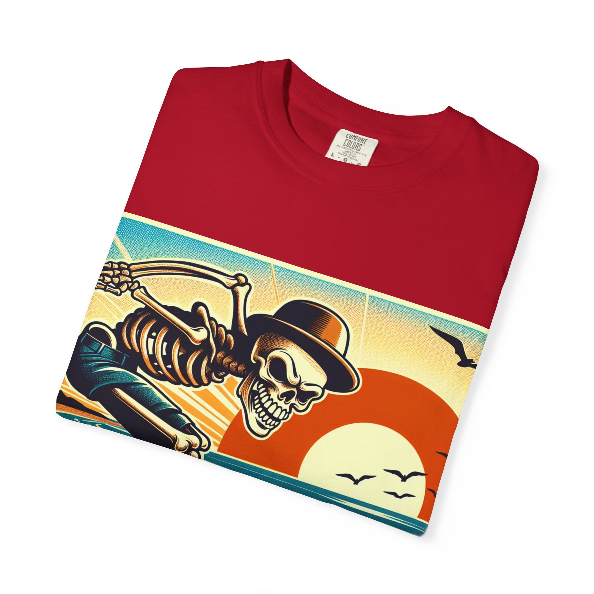 Skeleton Skateboarder Unisex T-Shirt, Beach Vibe Tee, Summer Fashion, Gift for Skaters, Casual Wear, Unique Graphic Tee