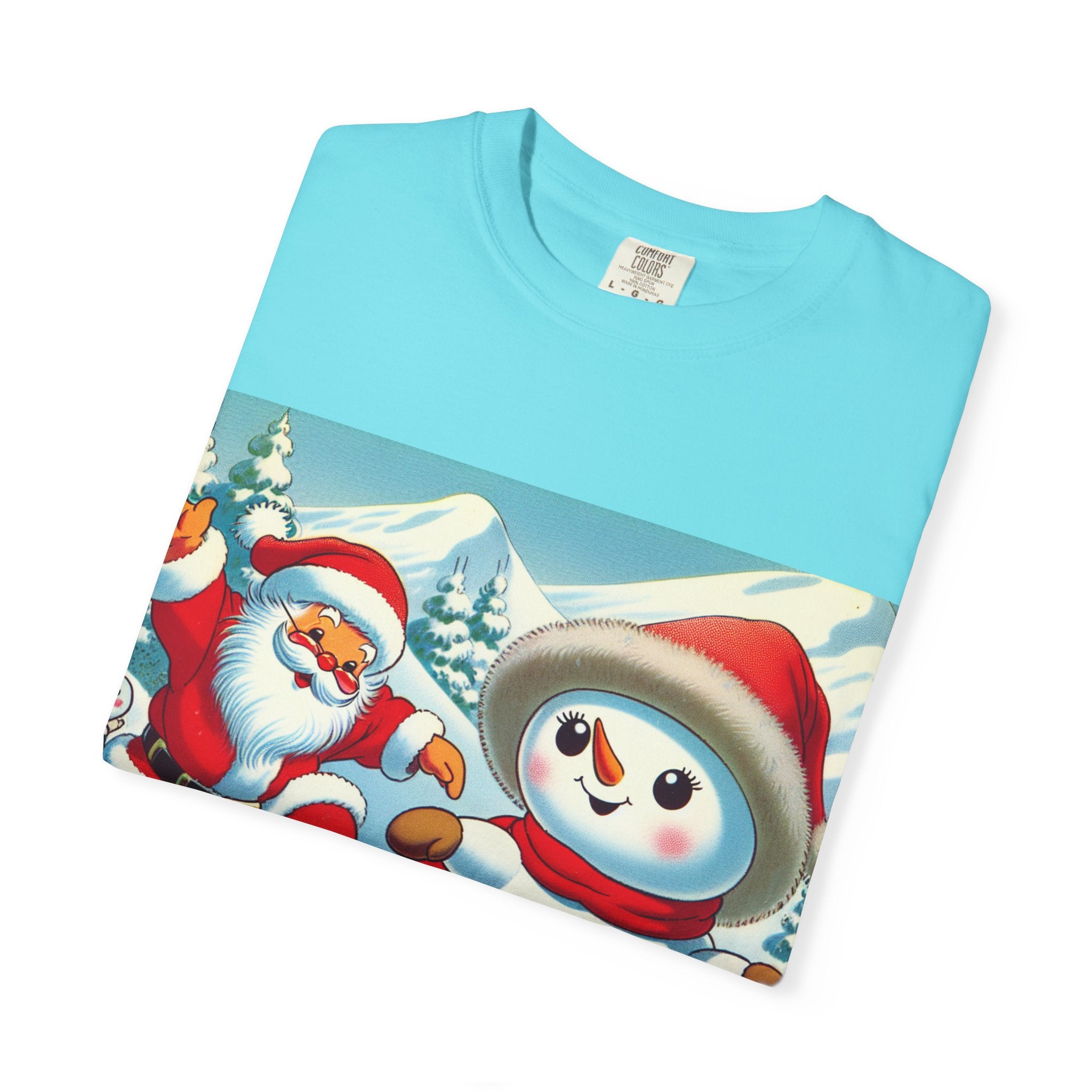 Festive Holiday T-shirt - Santa and Snowman Graphic, Christmas Gift, Unisex Tee, Winter Wear, Cute Christmas Shirt