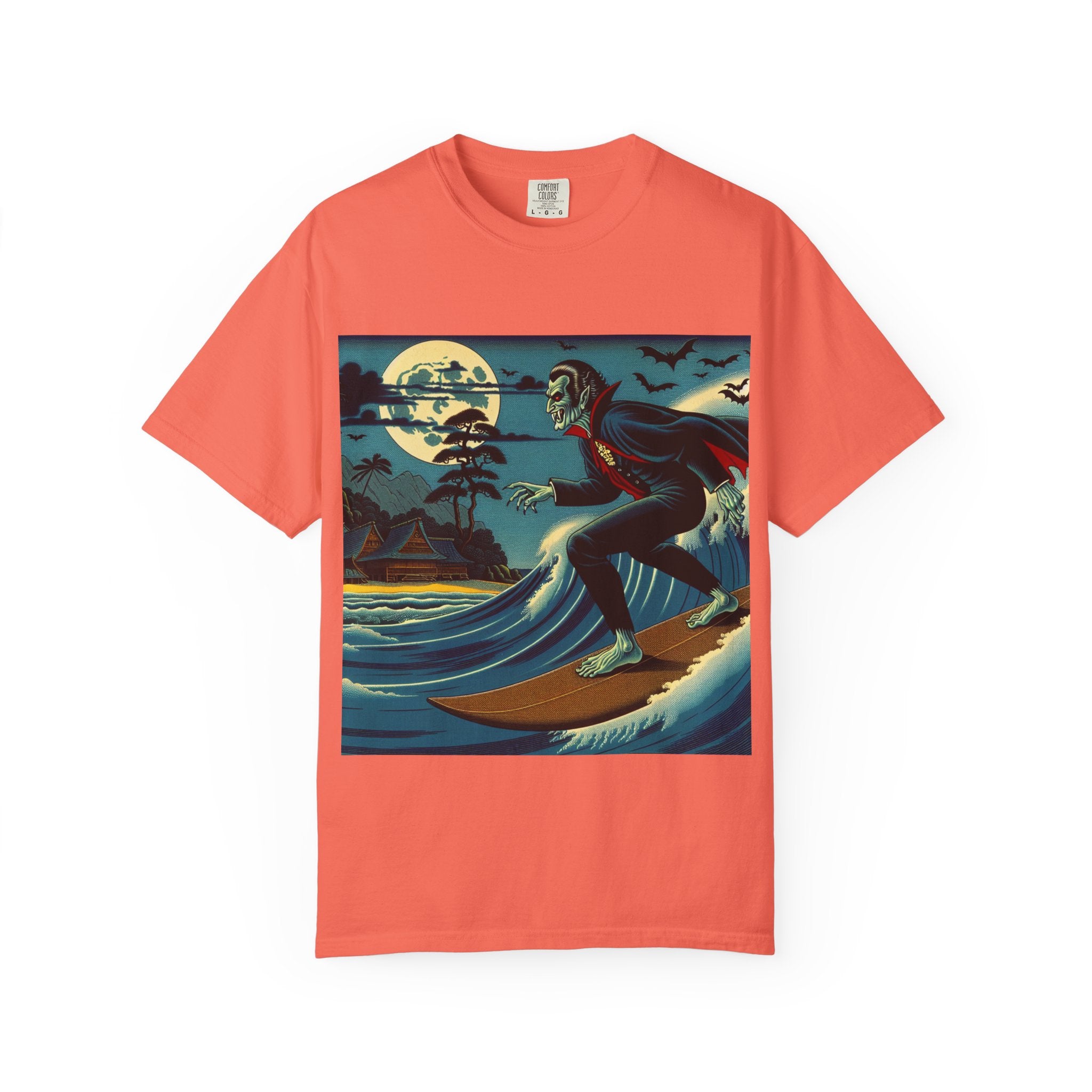 Surfing Vampire T-Shirt, Halloween Shirt, Unisex Graphic Tee, Casual Wear for Surf Lovers, Spooky Summer Fashion