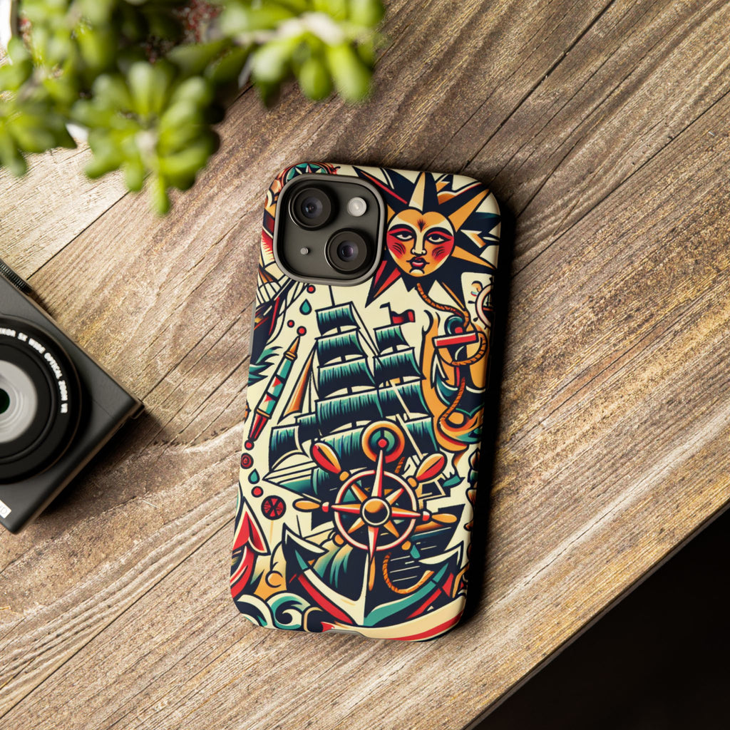 Tattoo-Inspired Phone Case - Nautical Adventure Design, Unique Gift, Sailor Style, Sea Lover Accessory, Artistic Protection