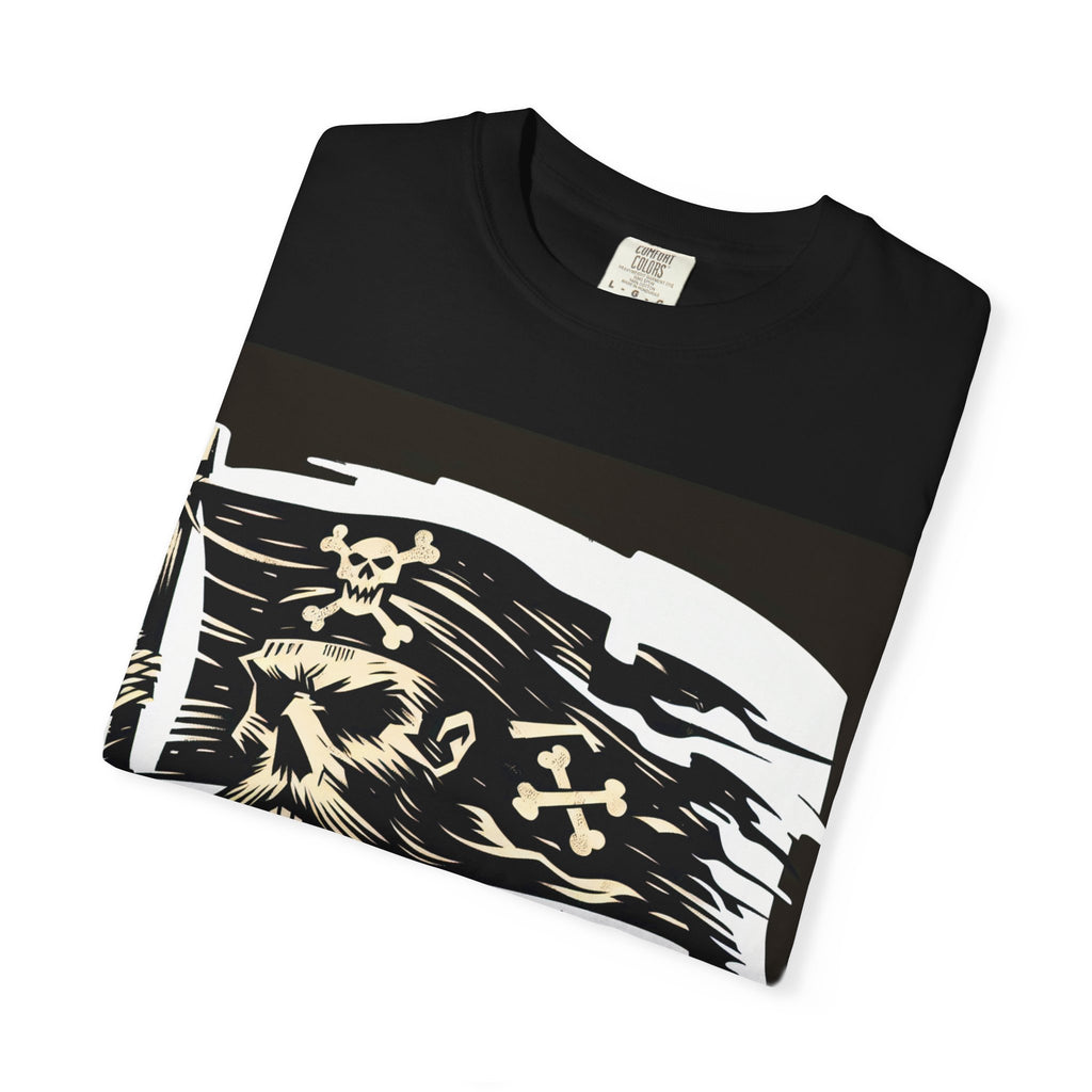 Skull Pirate T-Shirt, Unisex Garment-Dyed Tee for Adventurers, Perfect for Halloween, Pirate Parties, Casual Style, Unique Gift Idea