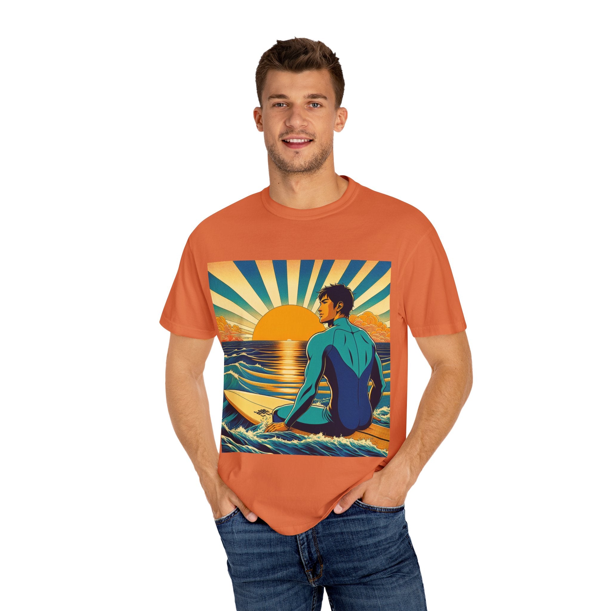 Sunset Surf Unisex T-Shirt, Beachwear, Summer Style, Ocean Lover Gift, Cool Casual Tee, Surfing Enthusiast Apparel