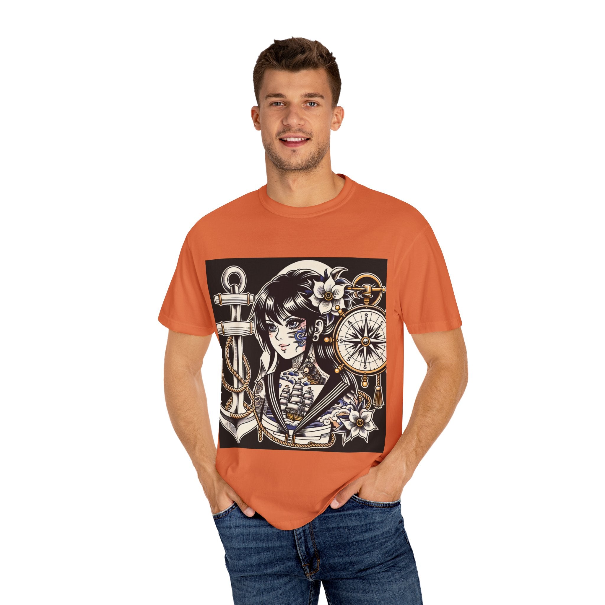 Stylish Unisex Garment-Dyed T-Shirt with Retro Floral Design, Graphic Tee for Festivals, Casual Wear, Gift for Art Lovers, Streetwear