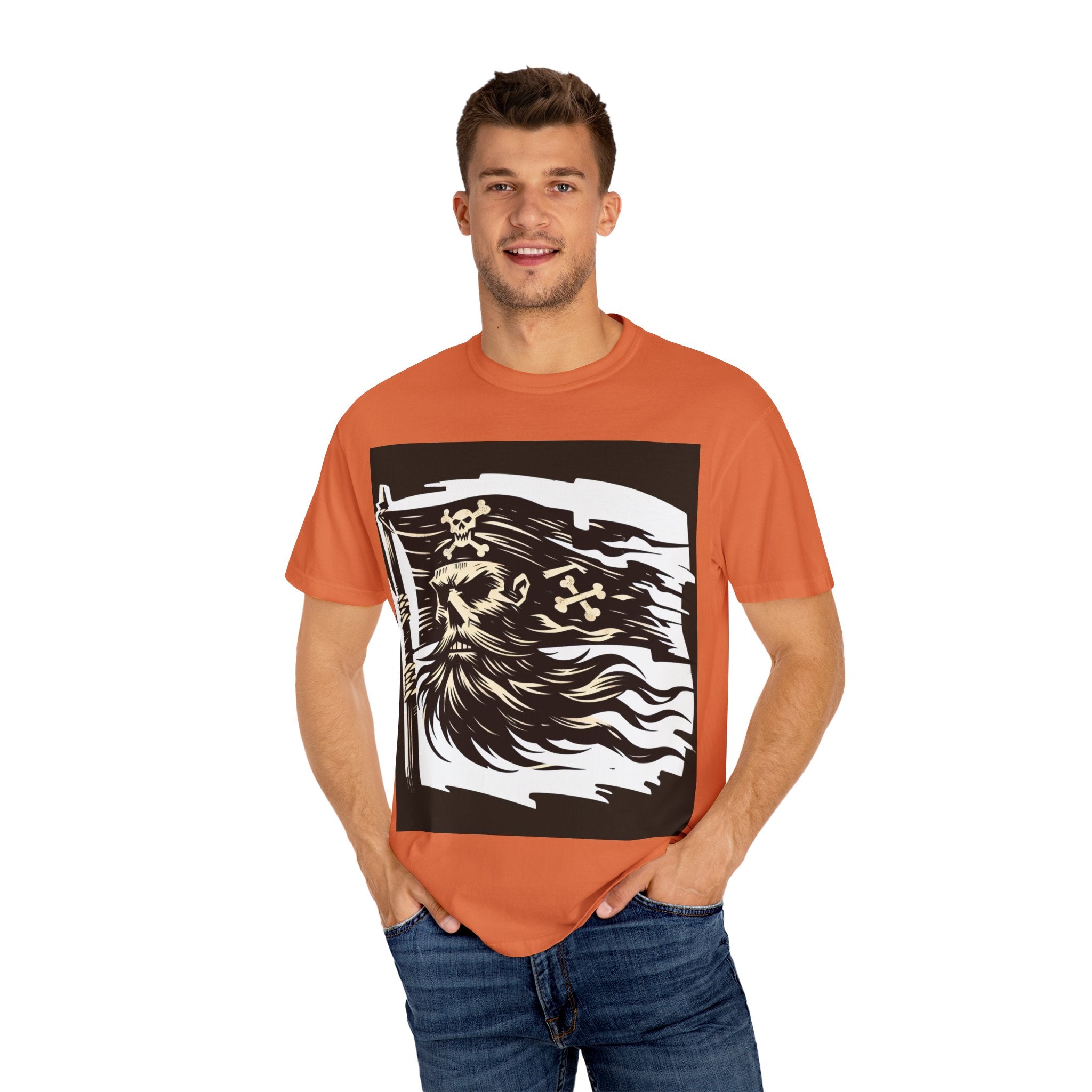 Skull Pirate T-Shirt, Unisex Garment-Dyed Tee for Adventurers, Perfect for Halloween, Pirate Parties, Casual Style, Unique Gift Idea