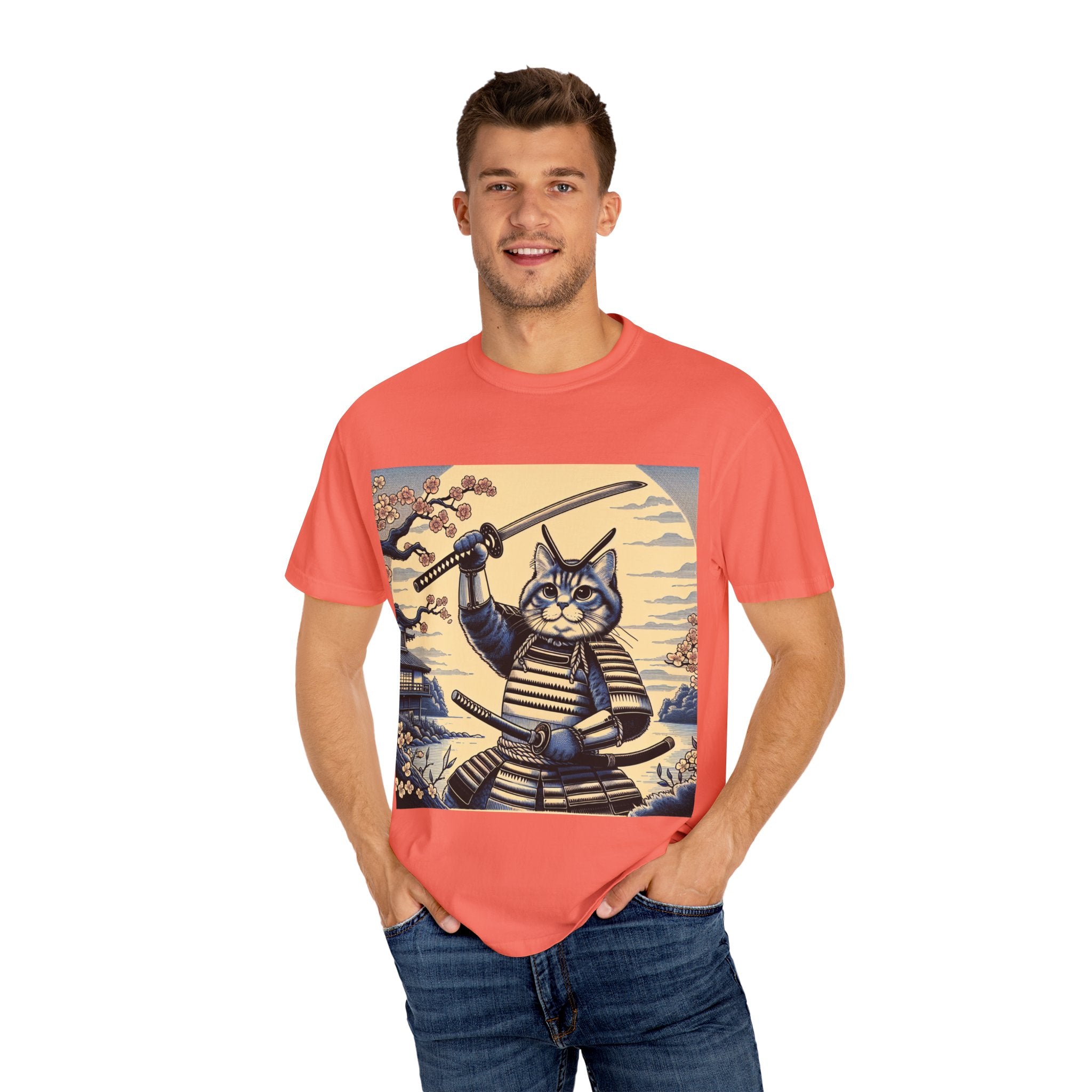 Samurai Cat T-Shirt, Unisex Graphic Tee, Unique Animal Design, Gift for Cat Lovers, Casual Wear, Anime Inspired Style