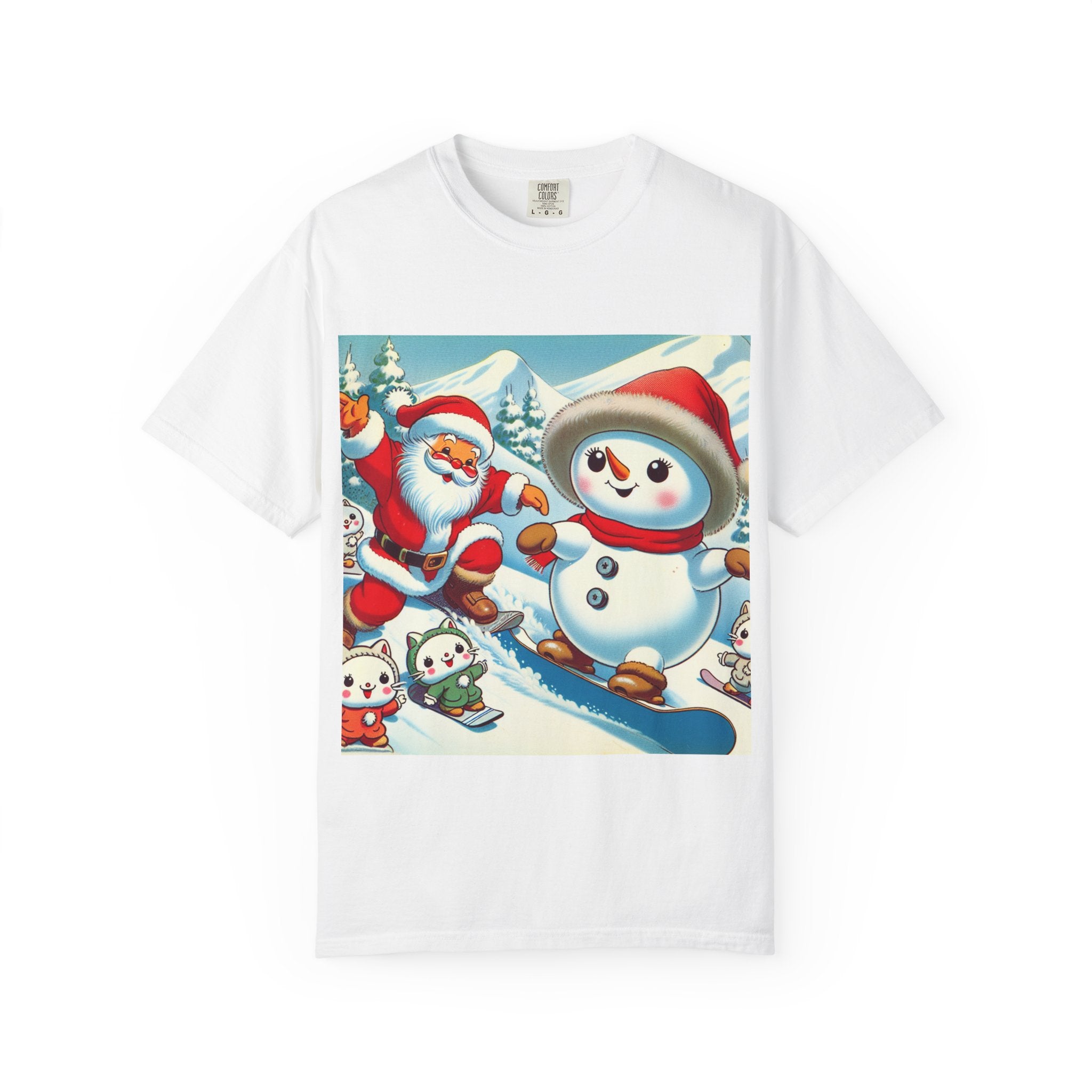 Festive Holiday T-shirt - Santa and Snowman Graphic, Christmas Gift, Unisex Tee, Winter Wear, Cute Christmas Shirt